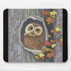 Autumn Owl and Fall Colours   Mouse Pad
