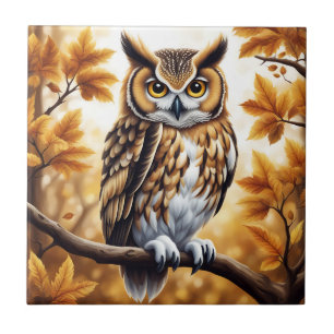Autumn Owl Bird Ceramic Tile
