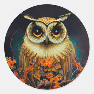 Autumn Owl Classic Round Sticker