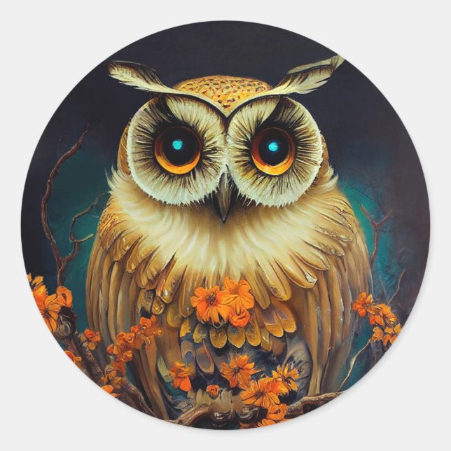 Autumn Owl Classic Round Sticker (Front)