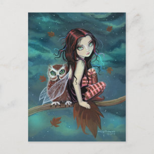 Autumn Owl Gothic Fantasy Fairy and Owl Postcard