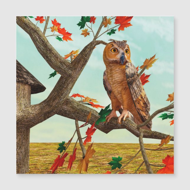 Autumn Owl Maple Tree Wildlife Art (Front)