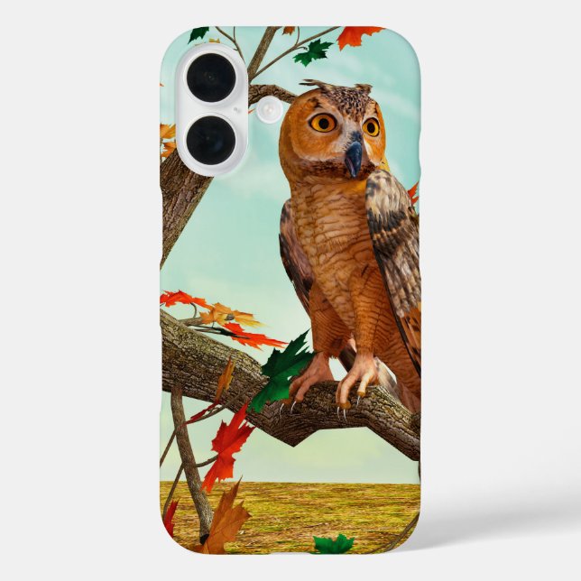 Autumn Owl Maple Tree Wildlife Art Case-Mate iPhone Case (Back)