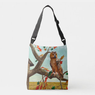 Autumn Owl Maple Tree Wildlife Art Crossbody Bag
