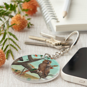 Autumn Owl Maple Tree Wildlife Art Key Ring