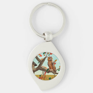 Autumn Owl Maple Tree Wildlife Art Key Ring