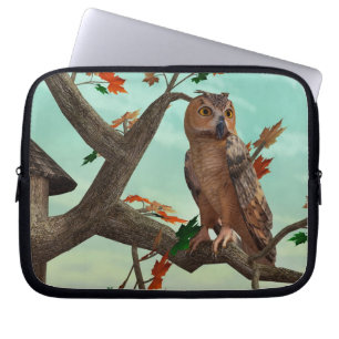 Autumn Owl Maple Tree Wildlife Art Laptop Sleeve