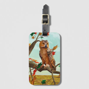 Autumn Owl Maple Tree Wildlife Art Luggage Tag