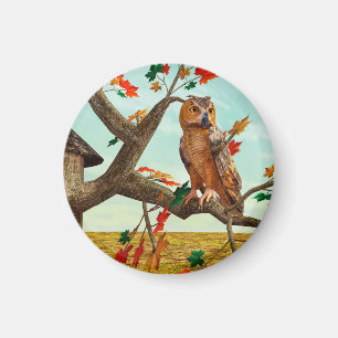 Autumn Owl Maple Tree Wildlife Art Magnet