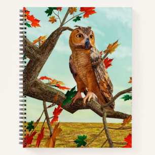 Autumn Owl Maple Tree Wildlife Art Notebook