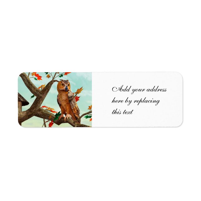 Autumn Owl Maple Tree Wildlife Art Return Address Label (Front)