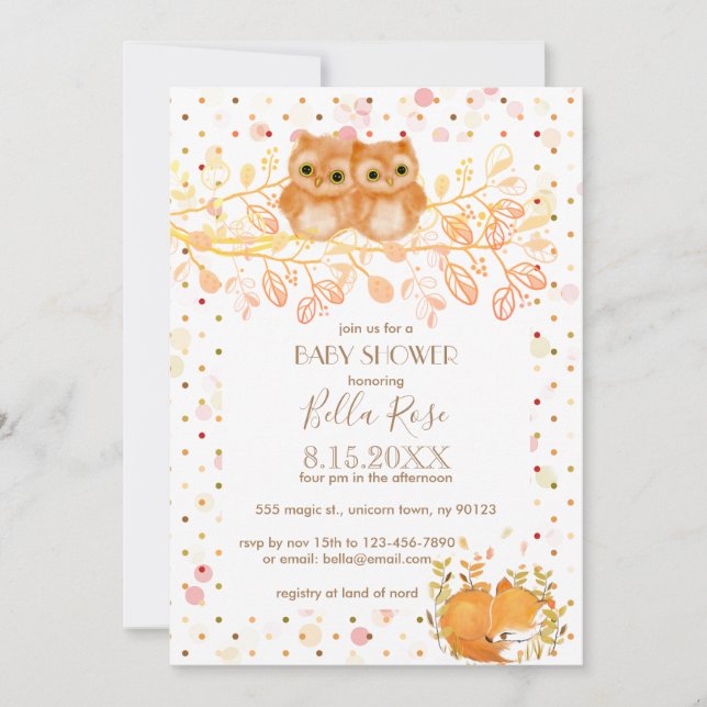 Autumn Owls Baby Shower Invitations (Front)