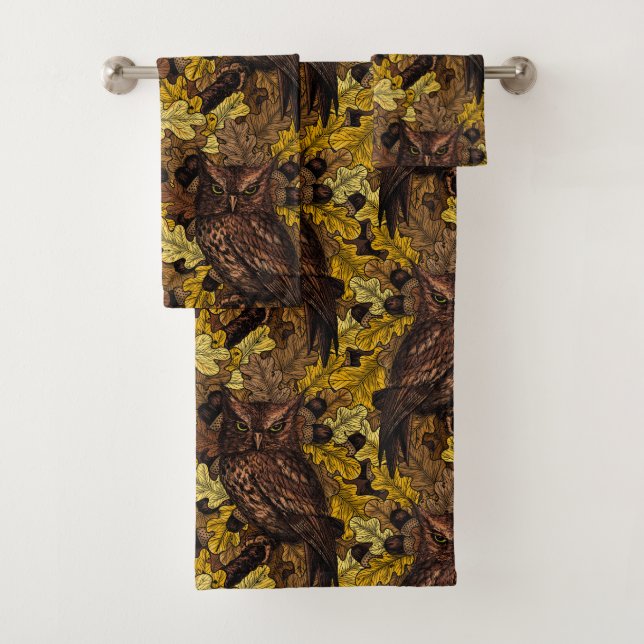 Autumn owls bath towel set (Insitu)