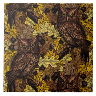 Autumn owls ceramic tile