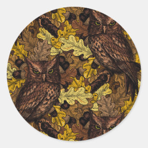 Autumn owls classic round sticker