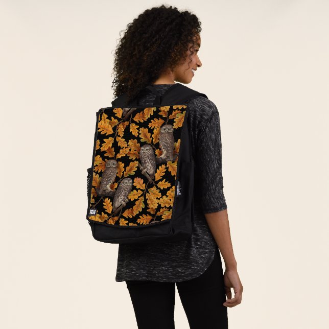 Autumn owls on black backpack (Worn)