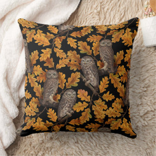 Autumn owls on black cushion