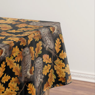 Autumn owls on black tablecloth