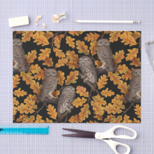 Autumn owls on black tissue paper