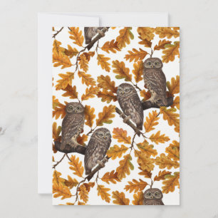 Autumn owls on cotton white