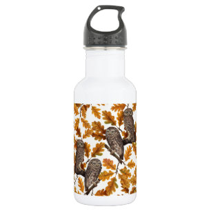 Autumn owls on cotton white 532 ml water bottle