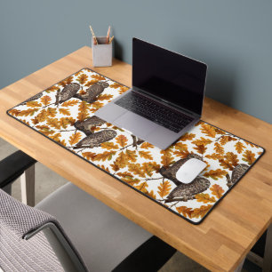 Autumn owls on cotton white desk mat