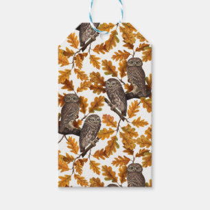 Autumn owls on cotton white gift tags