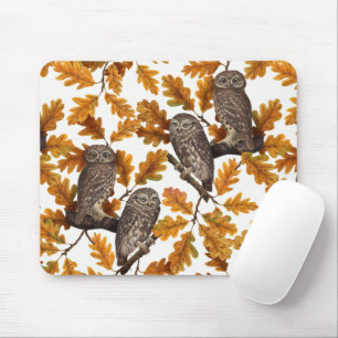 Autumn owls on cotton white mouse pad