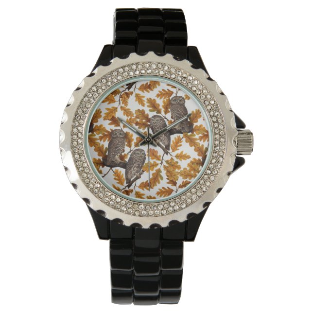 Autumn owls on cotton white watch (Front)