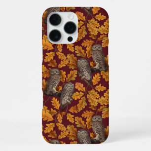 Autumn owls on dark red iPhone 16 pro max case