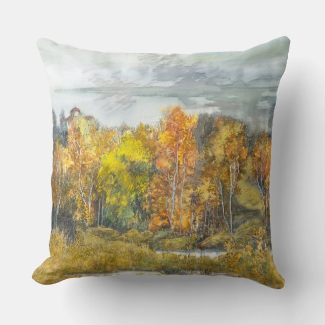 Autumn  painting watercolor 300 cushion (Front)
