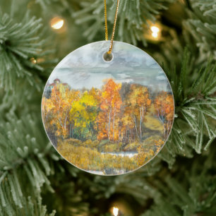 Autumn painting watercolor ceramic ornament