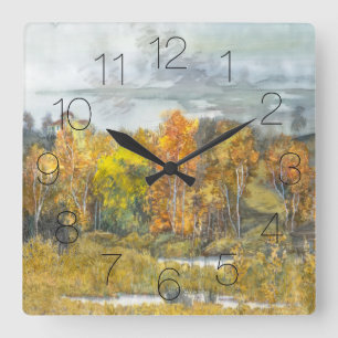 Autumn painting watercolor square wall clock