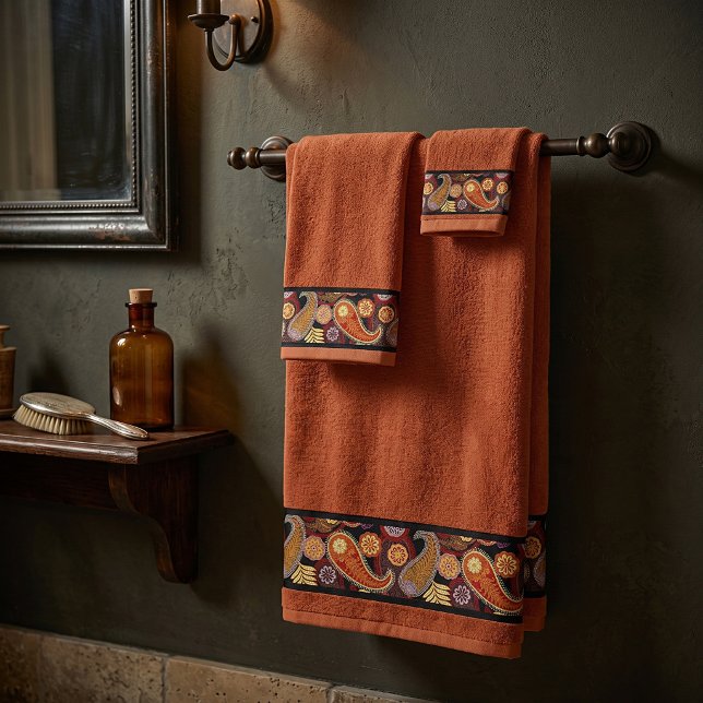 Autumn paisley border bath towel set (Creator Uploaded)