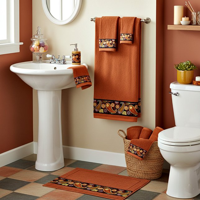 Autumn paisley border bath towel set (Creator Uploaded)