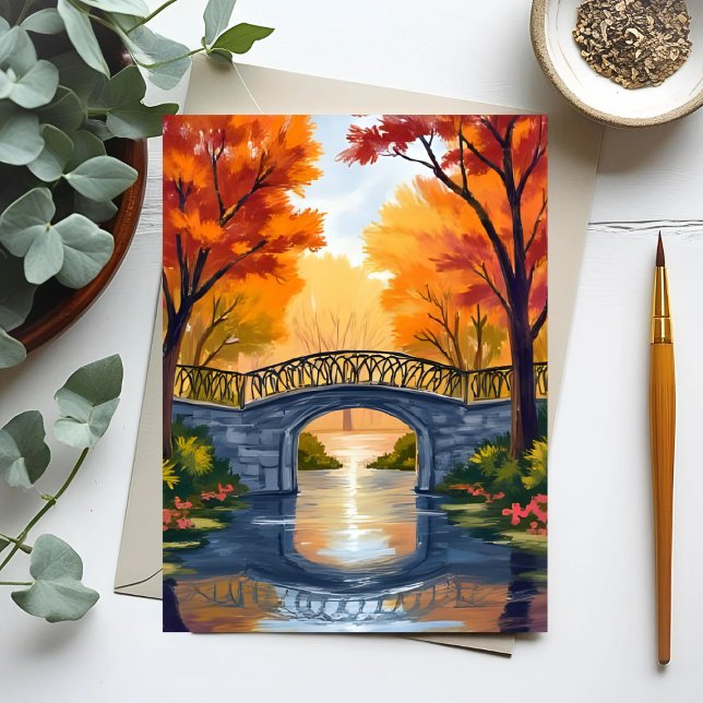 Autumn Park Bridge | Fall Foliage Watercolor Postcard (Creator Uploaded)