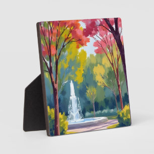 Autumn Park Fall Foliage Watercolor Art Plaque