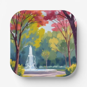 Autumn Park Fall Foliage Watercolor Paper Plate