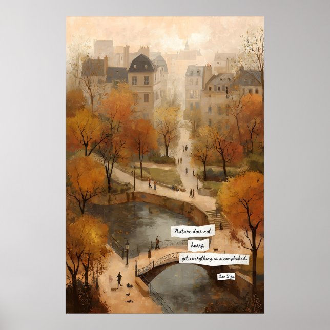 Autumn Park Path Poster  Bridge, Pond, Literary (Front)