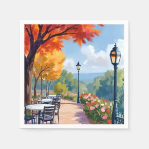 Autumn Park Stroll Watercolor Fall Foliage Napkin