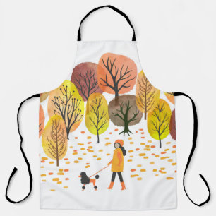 Autumn Park Watercolor: Vintage Scene Apron