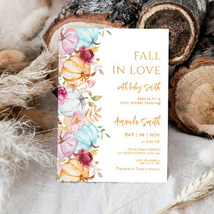 Autumn Pastel Pumpkins Fall in love Baby Shower Invitation