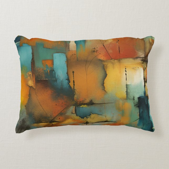 Autumn patchwork abstract decorative cushion (Front)
