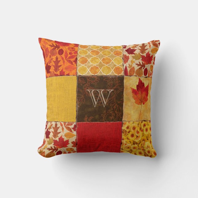 Autumn Patchwork Monogram Cushion (Front)
