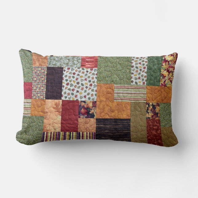 Autumn Patchwork Quilt Lumbar Cushion (Front)