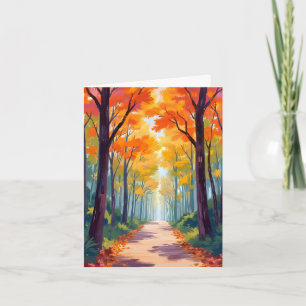 Autumn Path Fall Foliage Painting Card