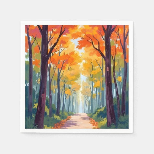 Autumn Path Fall Foliage Painting Napkin (Front)