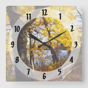 Autumn Path in the Park Square Wall Clock