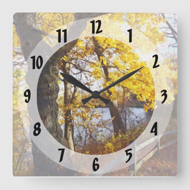 Autumn Path in the Park Square Wall Clock (Front)