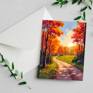 Autumn Path Red Foliage Nature Landscape Card